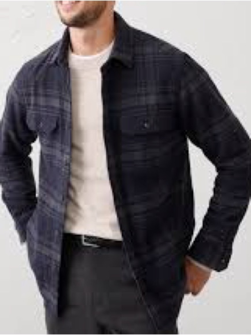 BANANA REPUBLIC Navy Blue & Grey Flannel Plaid Lightweight Shirt Jacket